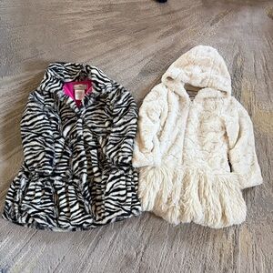 American Widgeon faux fur coats zebra black white print cream girls 6